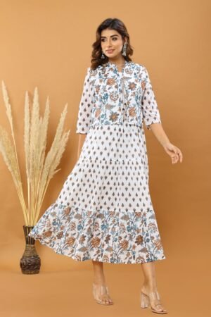 Aqua Blue Embroidered Anarkali Suit Set With Organza Dupatta