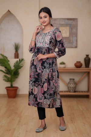 geography Midnight Blossom Ethnic Printed Kurta Set