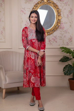 Ruby Blossom Heritage Kurti Set”