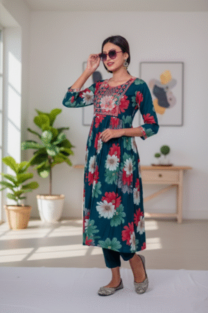 Emerald Bloom Handcrafted Floral Kurta Set