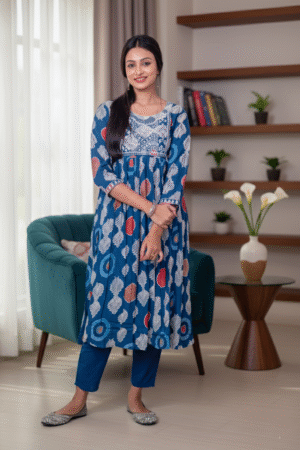 geography Blue Ethnic Printed Kurta Set