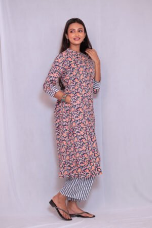 Women’s Floral Printed A-Line Kurti with Striped Palazzo Set