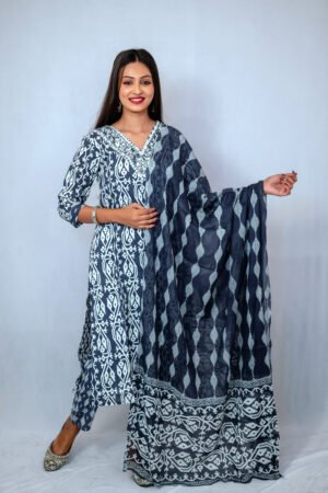 Elegant Black Printed Kurta Pant Set with Dupatta