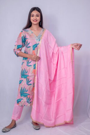 Elegant Pink Printed Kurta Set with Dupatta