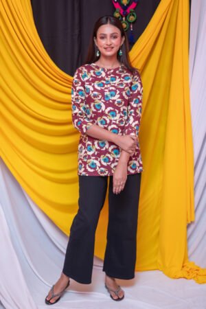 Floral Rayon Short Kurti Top for Women