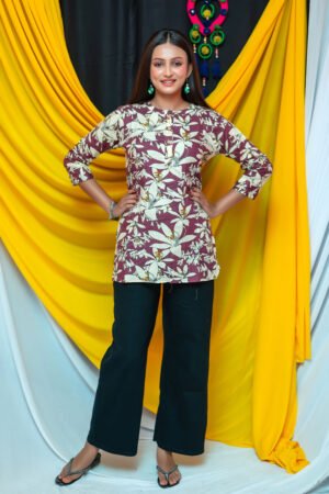 Floral Rayon Short Kurti Top for Women