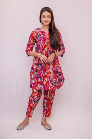 Designer Multicolor Abstract Print Kurti Pant Set for Women