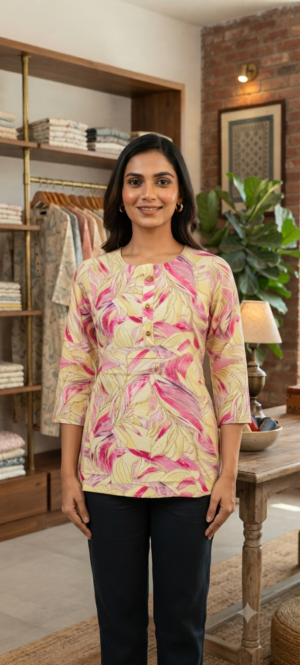 Rayon Foil Print Short Kurti