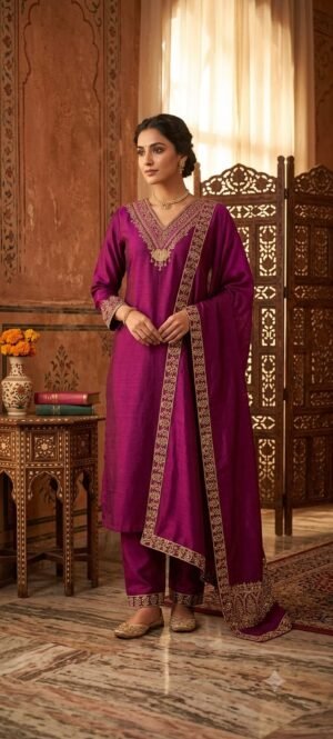 DESIGNER VICHITRA SILK KURTI MAGENTA