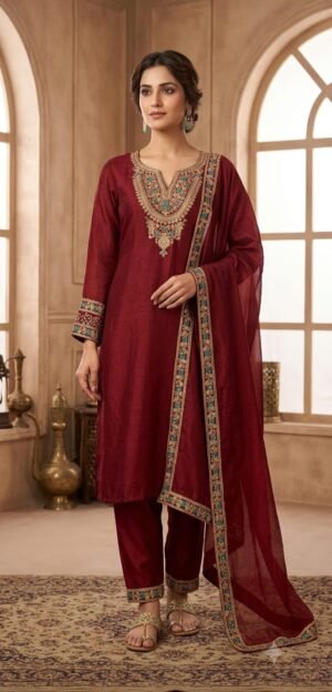 DESIGNER VICHITRA SILK KURTI MAROON
